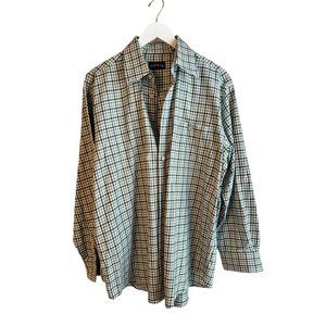 Orvis Men's L Green Plaid Long Sleeve Button-Up Twill Shirt
